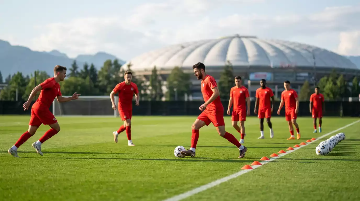 Joueurs de l'équipe nationale du Canada à l'entraînement avant la Coupe du Monde 2026