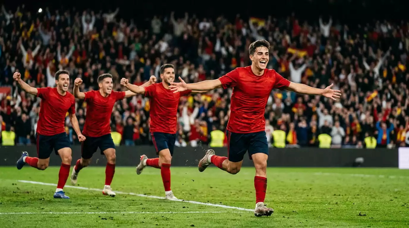 Joueurs de la sélection espagnole célébrant un but lors d'un match de l'Euro avant le Mondial 2026