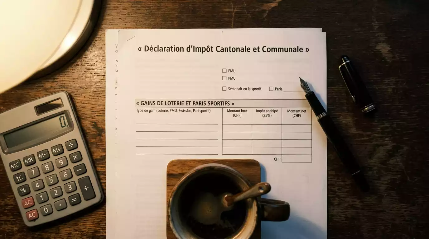 Formulaire de déclaration d'impôt cantonal romand avec une rubrique gains de loterie et paris sportifs