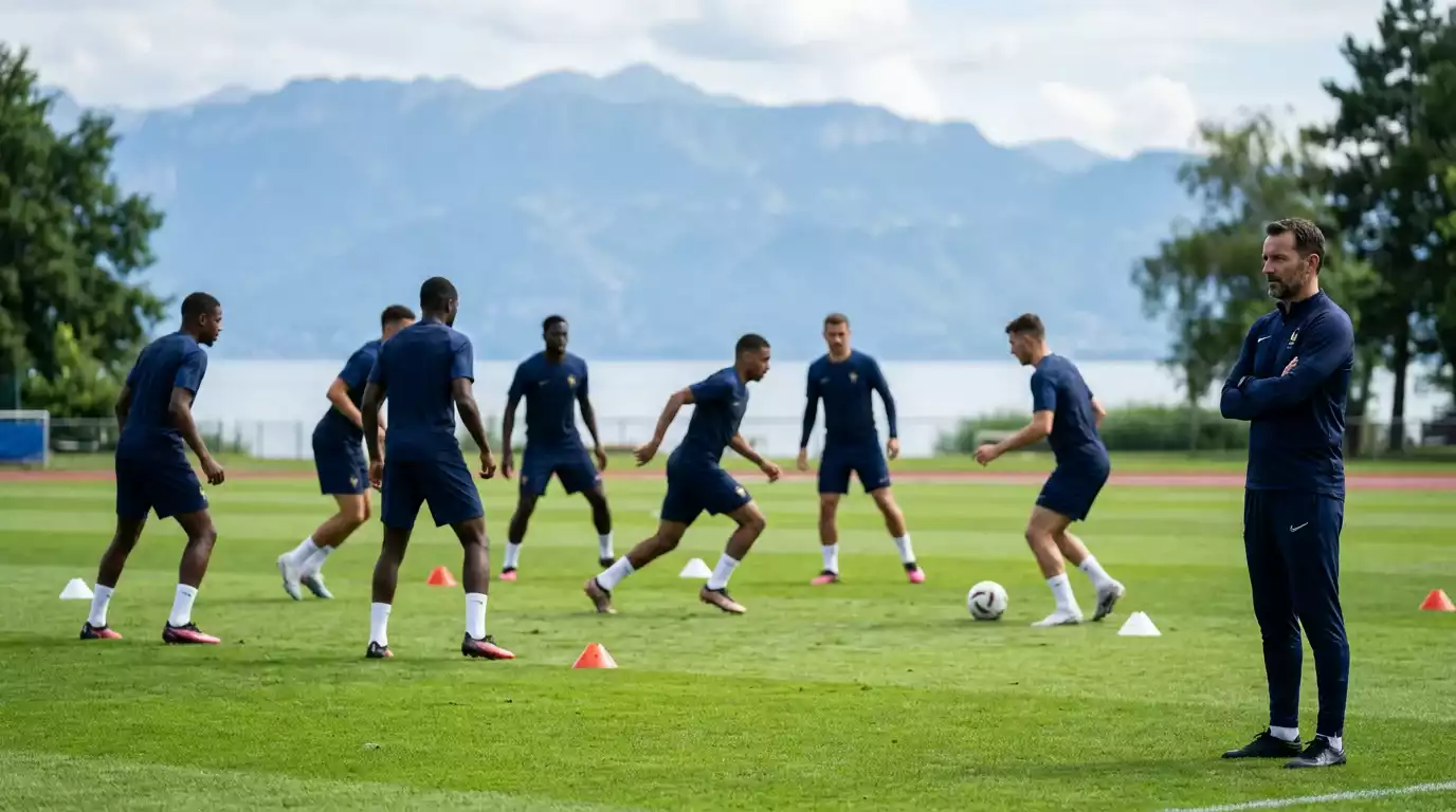 Joueurs de l'équipe de France à l'entraînement avant la Coupe du Monde 2026