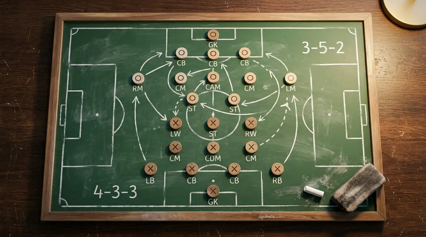 Un tableau tactique d'entraîneur avec une disposition d'équipe dessinée à la craie