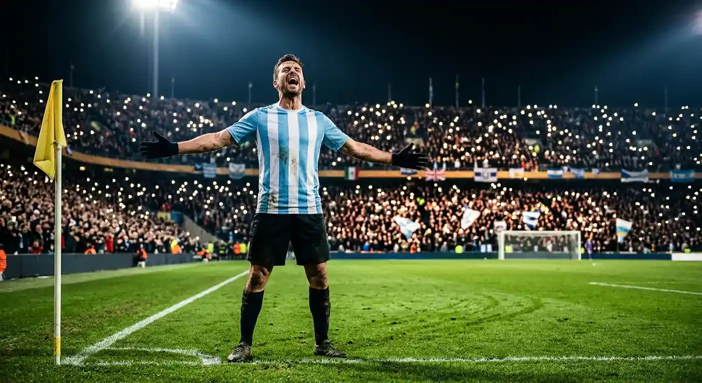 Un footballeur célèbre un but historique sous les projecteurs d'un stade nord-américain