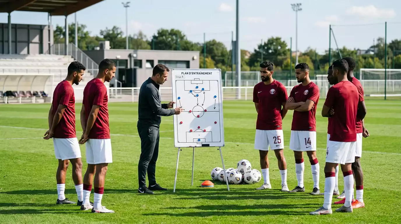 Joueurs de la sélection nationale du Qatar à l'entraînement avant la Coupe du Monde 2026
