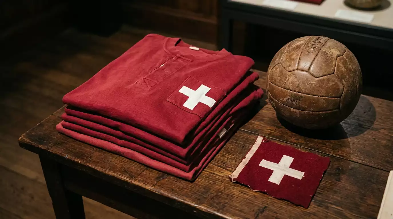 Joueurs de la sélection suisse de football en tenue rouge à croix blanche pendant un match historique de Coupe du Monde