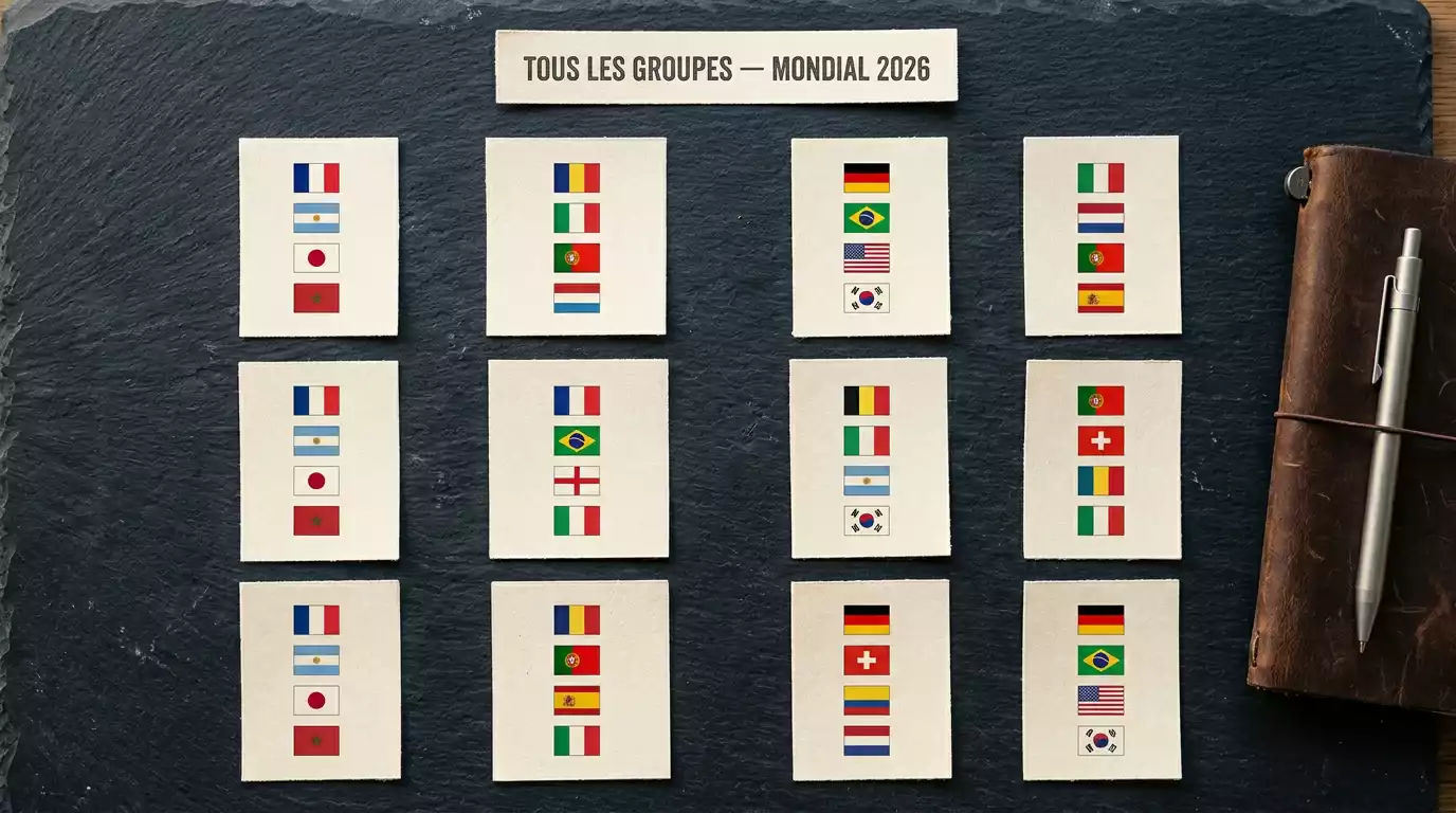 Les douze groupes du Mondial 2026 affichés sur le tableau du tirage de Washington